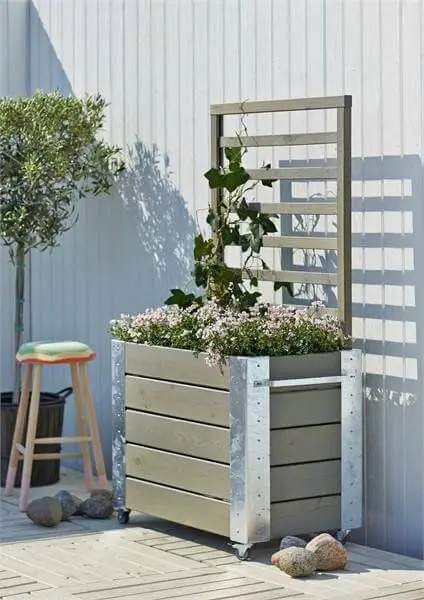 Laatste Kans Plantenbak vuren geïmpregneerd - Cubic roomdivider grijsbruin 87 x 50 x 155 cm