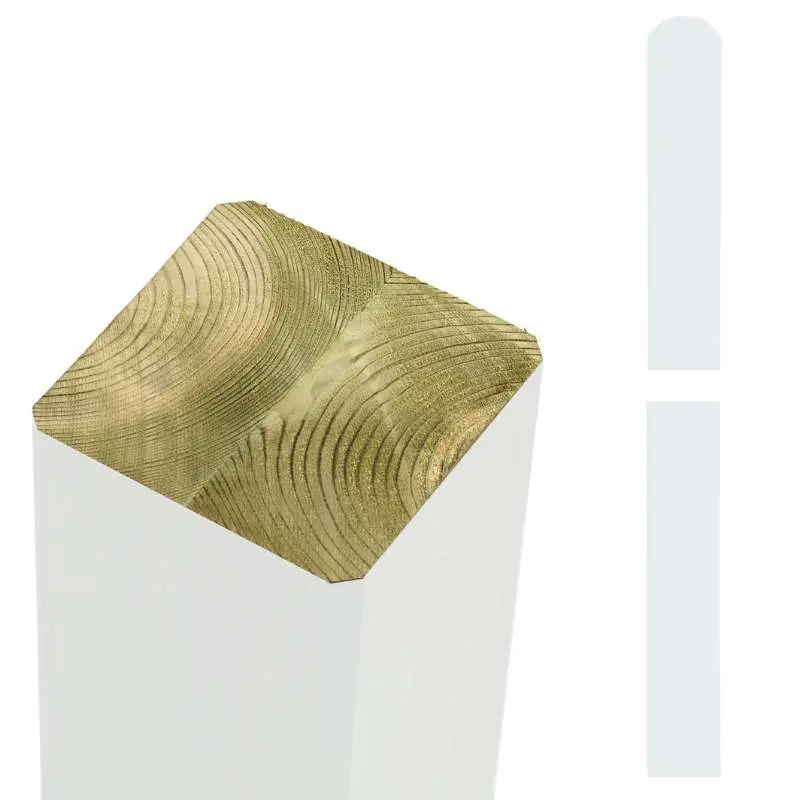 Gereduceerde Prijs Paal vuren 9 x 9 cm wit (298 cm) ongepunt met afgeronde kant geschaafd
