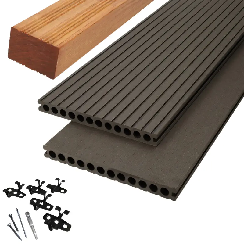 Beperkte Voorraad Vlonder totaalpakket composiet semi massief 2,5 x 25 cm - XWB Lava (5 mtr) vlak/grove ribbel
