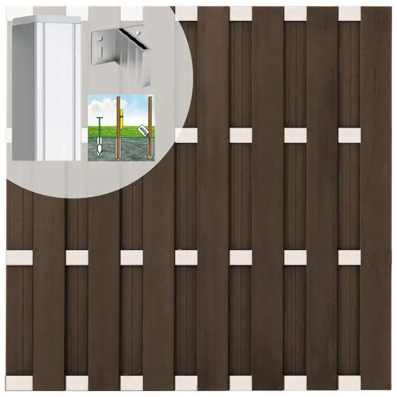 Beperkte Voorraad Schutting set composiet Bari donkerbruin met blank aluminium frame (5,67 meter)