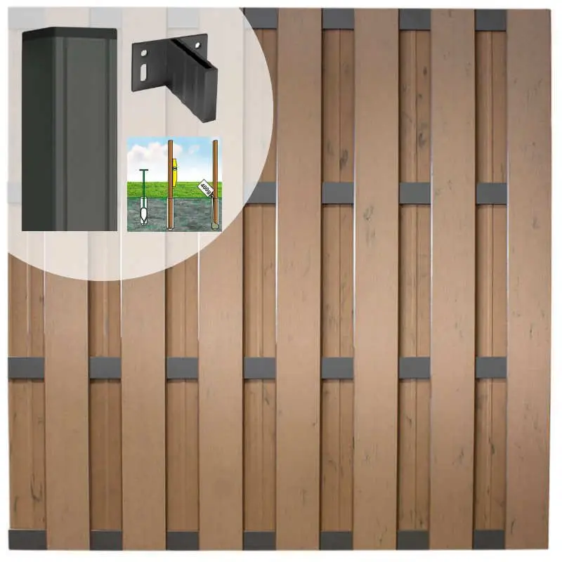 Fabrieksprijs Schutting set composiet Bari bruin gevlamd met antraciet aluminium frame (5,67 meter)