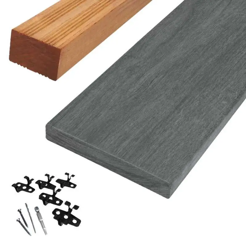Veilige Betaling Vlonderplank totaalpakket hardhout Accoya gray 2,1 x 14 cm (4,80 mtr) vlak voor clips