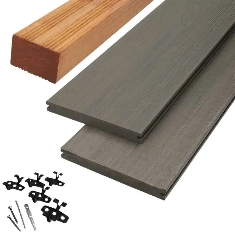 Vlonder totaalpakket composiet massief 2,3 x 19 cm (3 mtr) Slate Grey vlak/houtnerf Weekendaanbieding