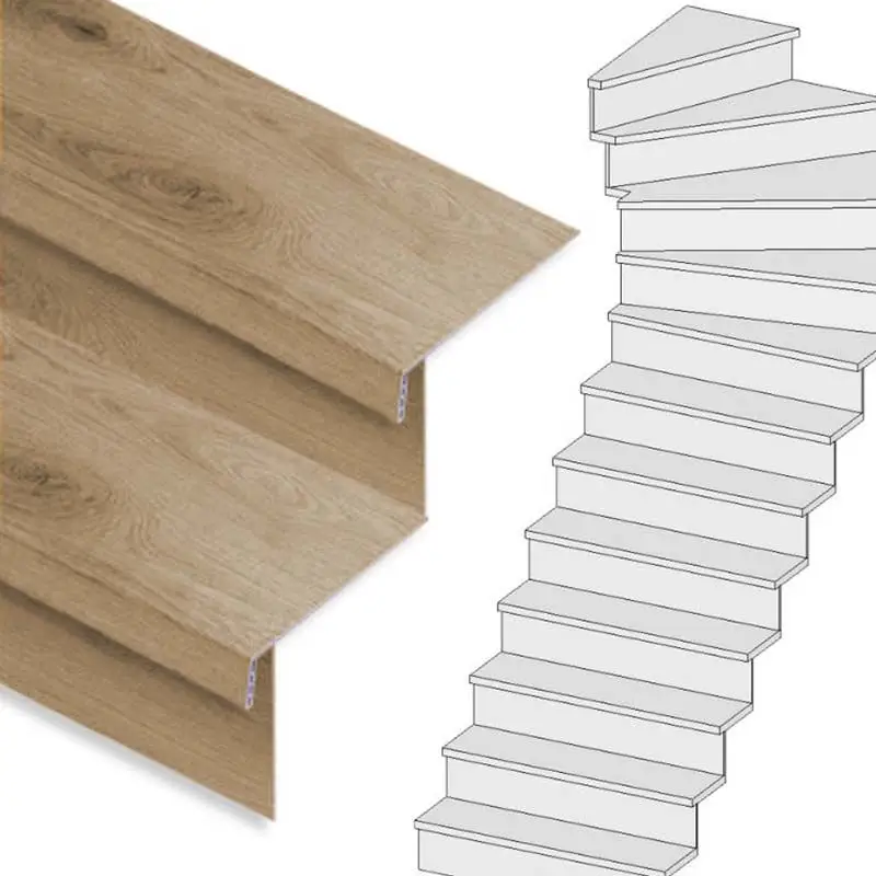 Premium Traprenovatie set - 1 kwart draai - 14 treden SPC toplaag Natuur Eiken incl. stootborden