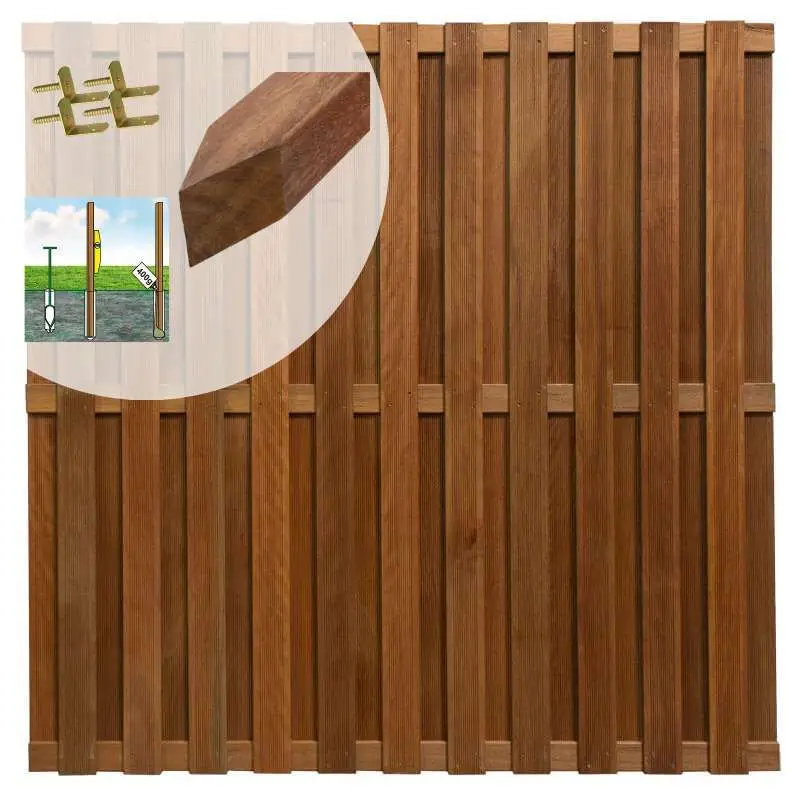 Koopje Schutting set hardhout keruing Lijn recht 23L geolied fijne ribbel (9,42 meter)