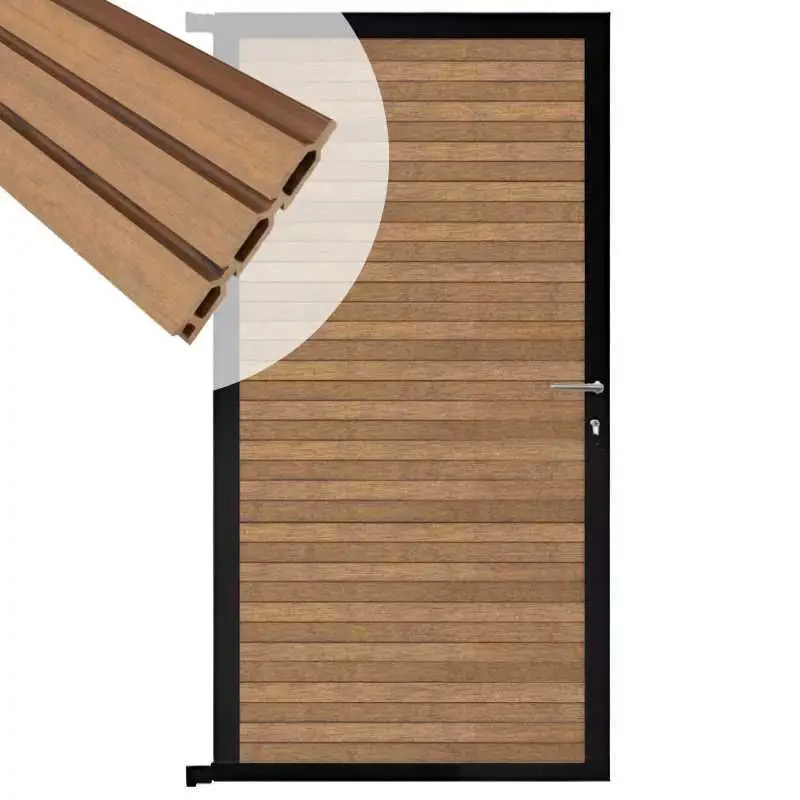 Tuindeur aluminium zwart frame Rhombus Triple - composiet bruin gevlamd (90 x 180 cm) Meest Verkocht