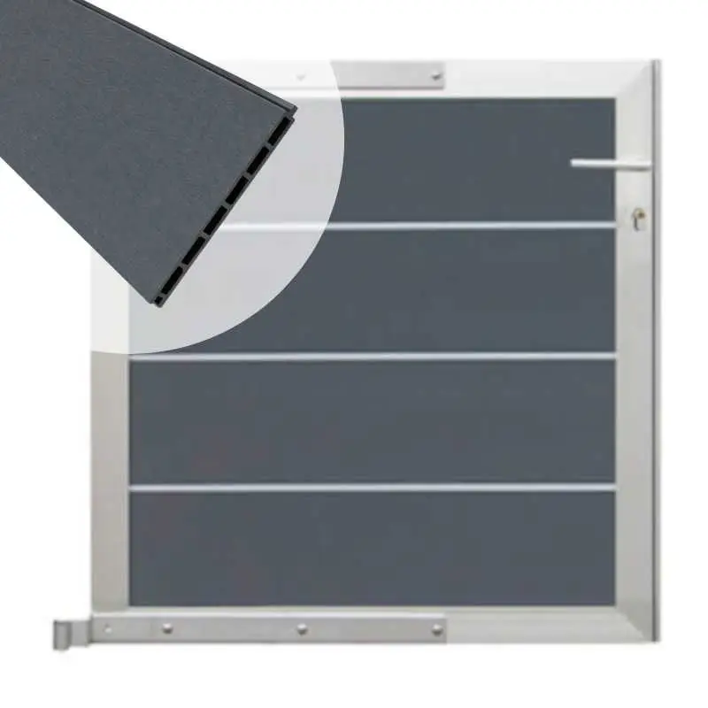 Veilige Betaling Tuinhek poort composiet Modular rock grey - blank aluminium frame compleet (90 x 90 cm)
