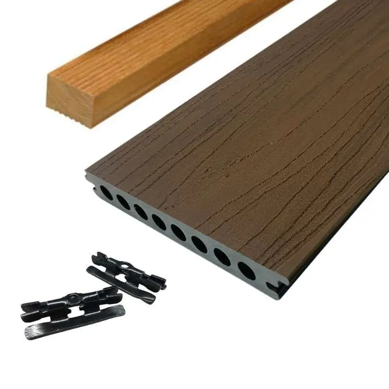 Vlonder totaalpakket composiet semi massief co-extrusie naadloos 2,1 x 14 cm Dark Brown (4 mtr) Gecertificeerd