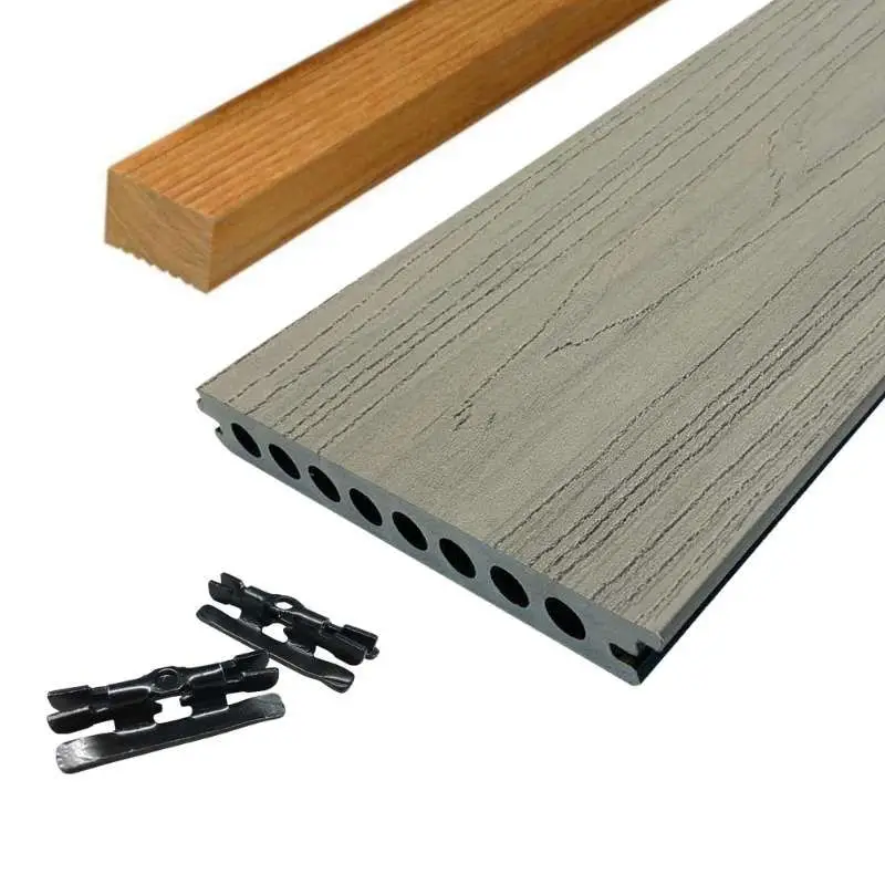 Vlonder totaalpakket composiet semi massief co-extrusie naadloos 2,1 x 14 cm Dark Grey (4 mtr) Laatste Kans
