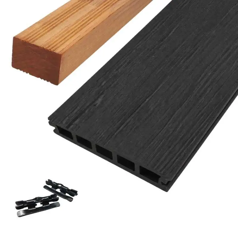 Exclusieve Aanbieding Vlonder totaalpakket composiet 2,1 x 14 cm antraciet (4 mtr) houtnerf