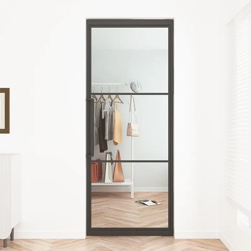 Betaalbaar Stalen taatsdeur - Loft zwart - 3 vaks helder glas - 83 x 211,5 cm