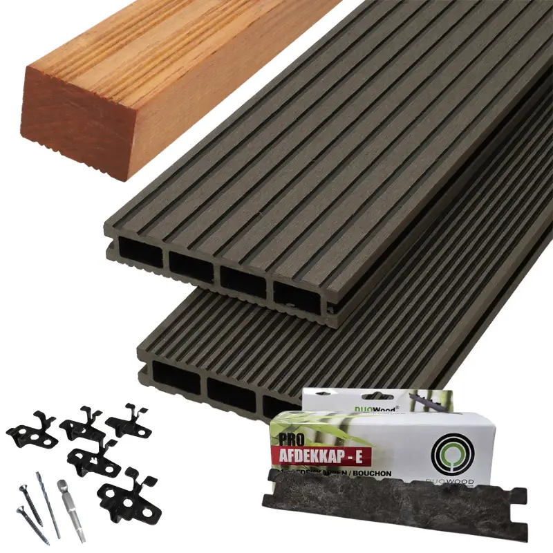 Direct Verzonden Vlonder totaalpakket composiet 2,5 x 14,6 cm Lava (2,2 mtr) groeven/ribbel