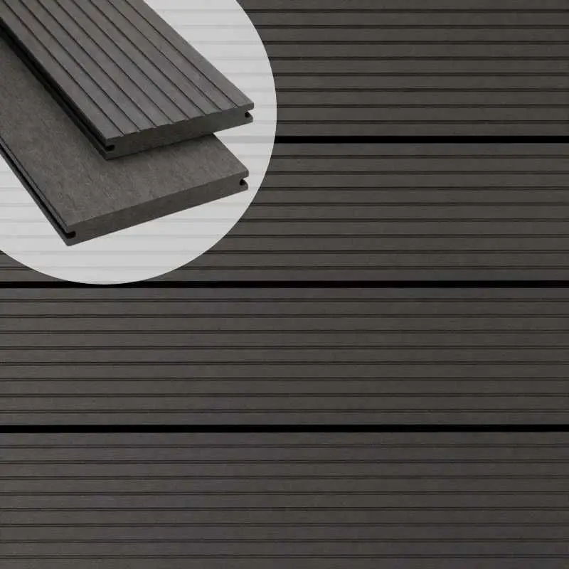Hoge Kwaliteit Vlonderplank composiet massief - 2,1 x 14 cm antraciet grove ribbel/vlak (4 mtr)