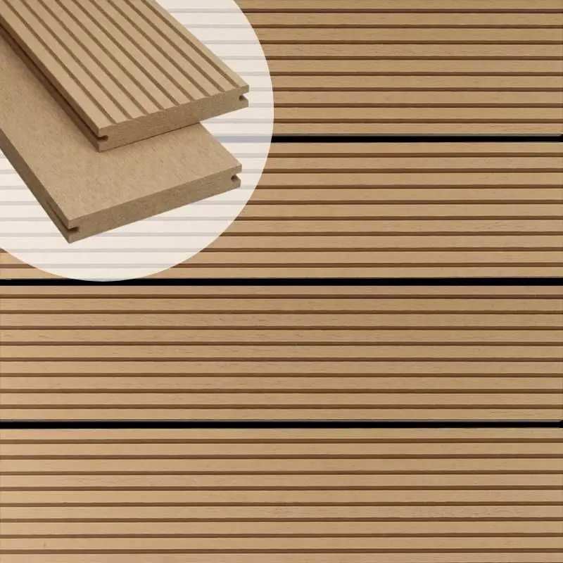 Betaalbaar Vlonderplank composiet massief - 2,1 x 14 cm teak grove ribbel/vlak (4 mtr)