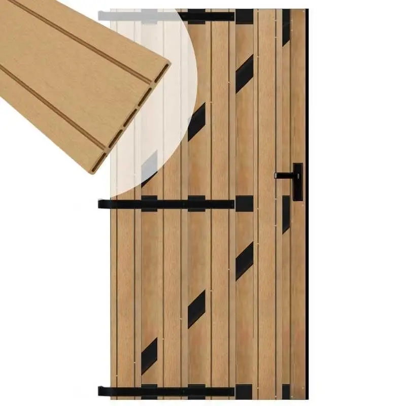 Tuindeur composiet Stijl teak met zwart alu frame incl. hang&sluitwerk (100 x 180 cm) Flitsaanbieding