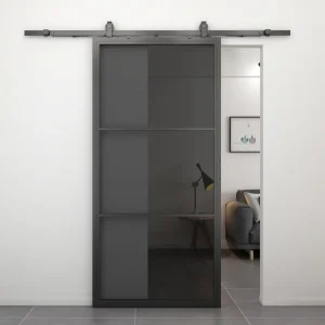 Stalen schuifdeur - Loft - 3 vaks rookglas - 235 x 100 cm Op = Op