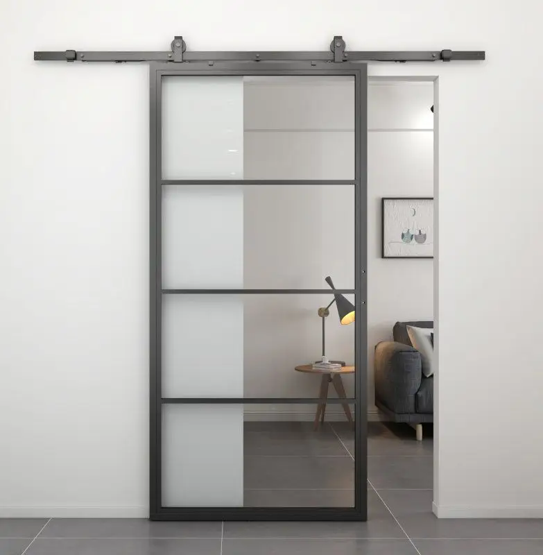 Direct Beschikbaar Stalen schuifdeur - Loft - 4 vaks helder glas - 235 x 100 cm
