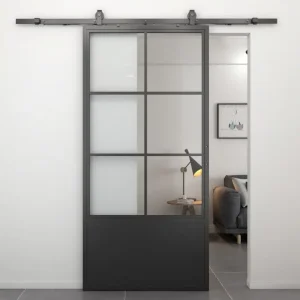 Aanbieding Stalen schuifdeur - Loft - 6 vaks helder glas - kickplate - 235 x 100 cm