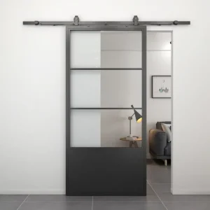 Fabrieksprijs Stalen schuifdeur - Loft - 3 vaks helder glas - kickplate - 235 x 100 cm