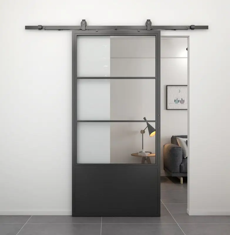 Fabrieksprijs Stalen schuifdeur - Loft - 3 vaks helder glas - kickplate - 235 x 100 cm