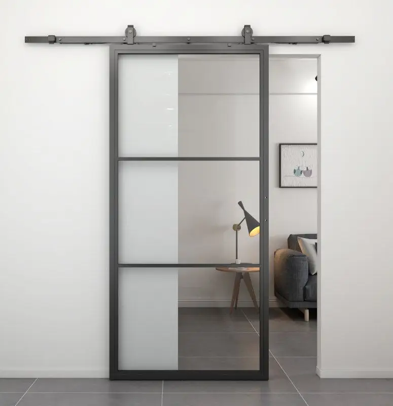 Stalen schuifdeur - Loft - 3 vaks helder glas - 235 x 100 cm Beste Prijs