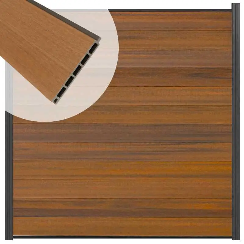 Betaalbaar Schutting composiet co-extrusie Garda teak met antraciet aluminium kader (180 x 180 cm)