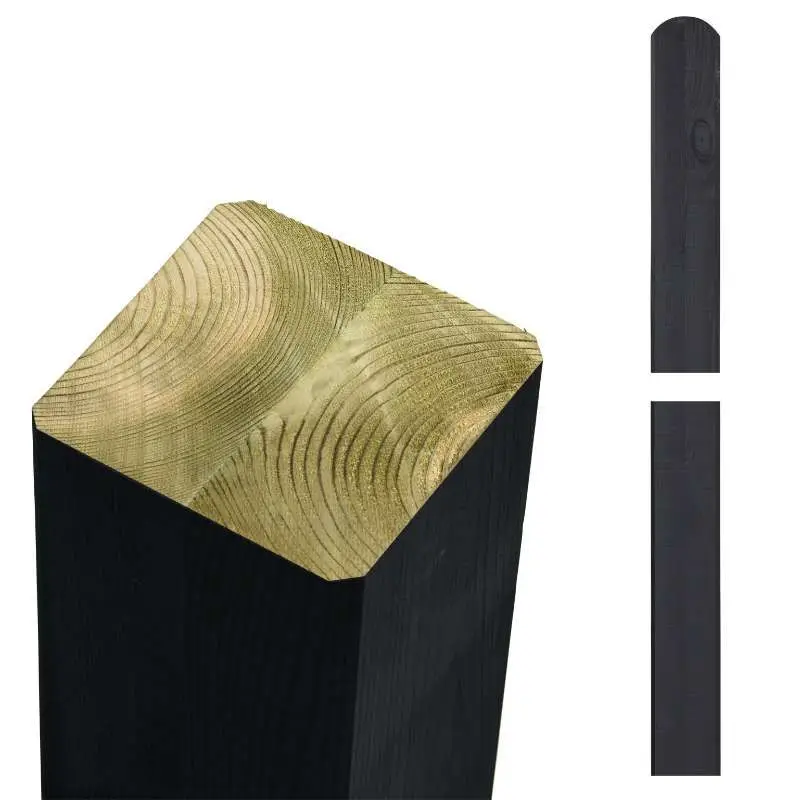 Uitverkoop Hekpaal vuren 9 x 9 cm zwart ongepunt met afgeronde kant geschaafd