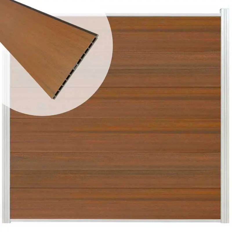 Betaalbaar Schutting composiet co-extrusie Como teak met blank aluminium kader (180 x 180 cm)