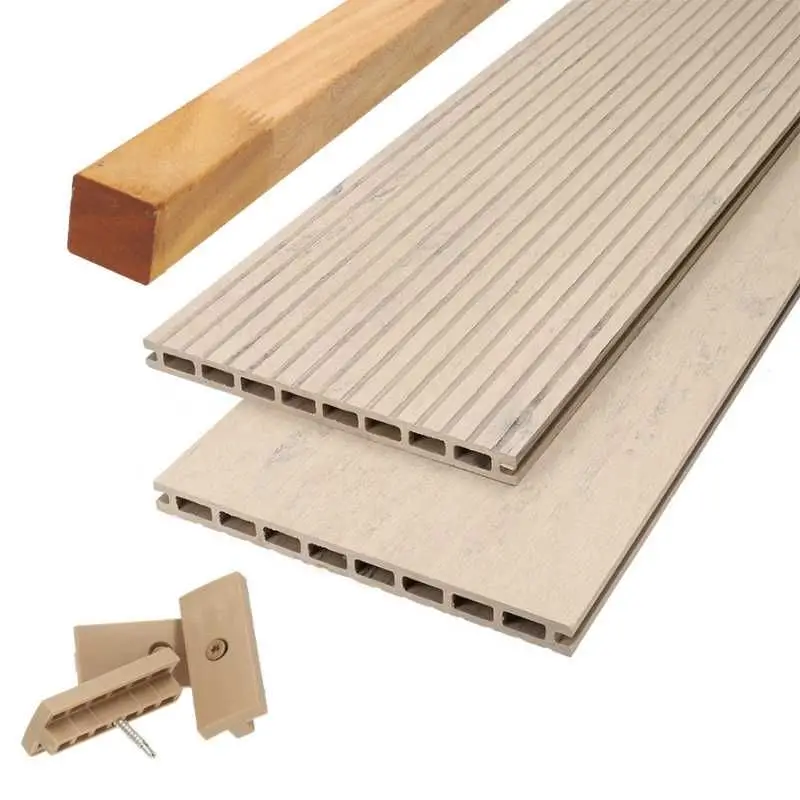 Alleen Vandaag Vlonder totaalpakket composiet 2,1 x 25 cm - XXL steengrijs gevlamd (4 mtr) vlak/grove ribbel