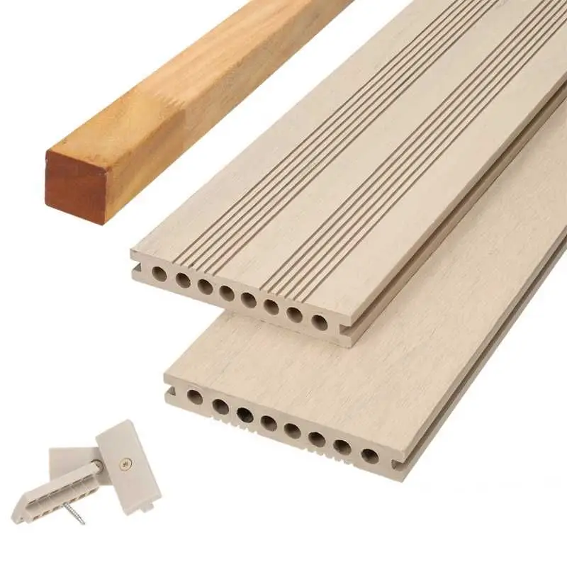 Vlonder totaalpakket composiet semi massief 2,1 x 14 cm steengrijs gevlamd (4 mtr) fijne ribbel en vlak Bestseller