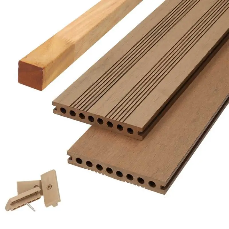 Vlonder totaalpakket composiet semi massief 2,1 x 14 cm bruin gevlamd (4 mtr) fijne ribbel en vlak Rechtstreeks Van De Fabrikant