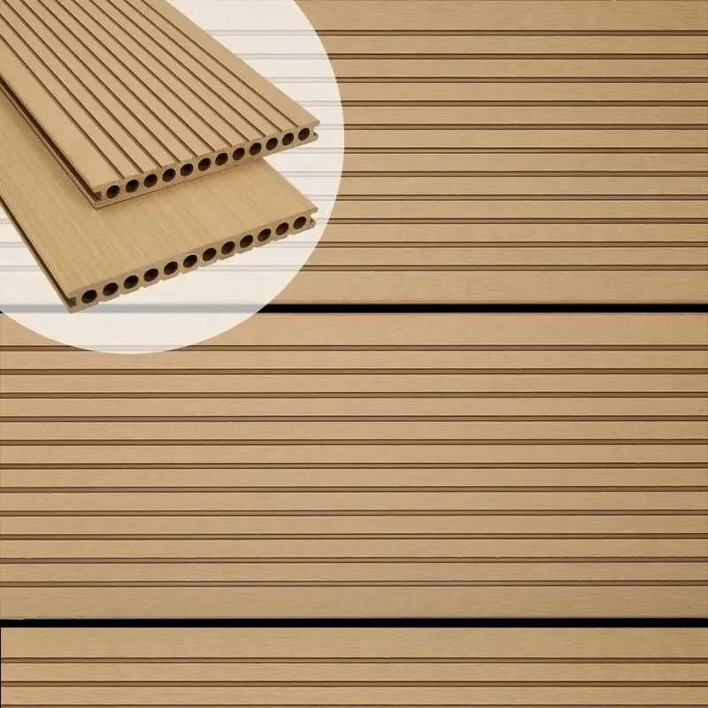 Vlonderplank composiet semi massief 2,5 x 25 cm - XXL teak bruin (4 mtr) grove ribbel/geborsteld Betaalbaar