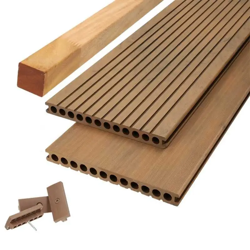 Vlonder totaalpakket composiet semi mass. 2,5x25cm XXL bruin (4mtr) grove ribbel/geborsteld Dagaanbieding