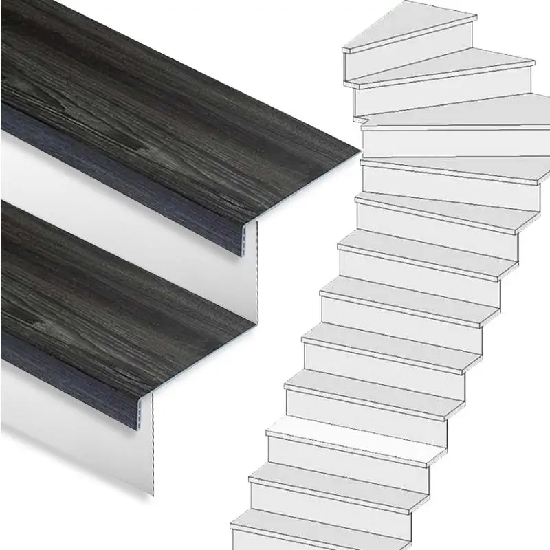 Dagaanbieding Traprenovatie set - 1 kwart draai - 12 treden SPC toplaag Antraciet incl. witte stootborden