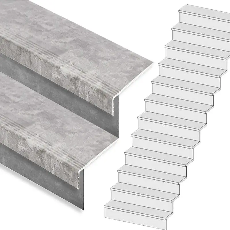 Direct Beschikbaar Traprenovatie set - rechte trap - 15 treden SPC toplaag Beton grijs incl. stootborden