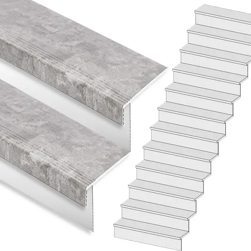 Traprenovatie set - rechte trap - 16 treden SPC toplaag Beton grijs incl. witte stootborden Meest Verkocht