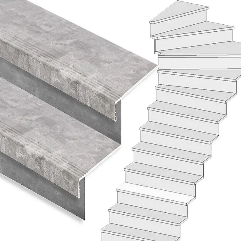 Traprenovatie set - 1 kwart draai - 12 treden SPC toplaag Beton grijs incl. stootborden Laatste Kans