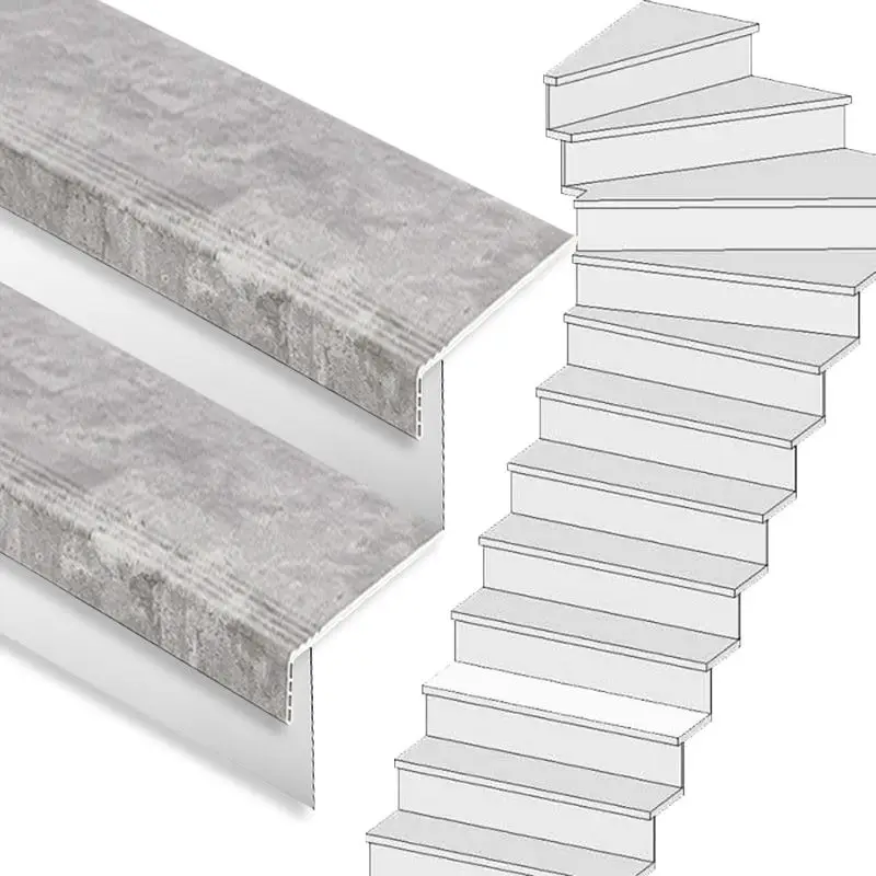 Lage Kosten Traprenovatie set - 1 kwart draai - 15 treden SPC toplaag Beton grijs incl. witte stootborden