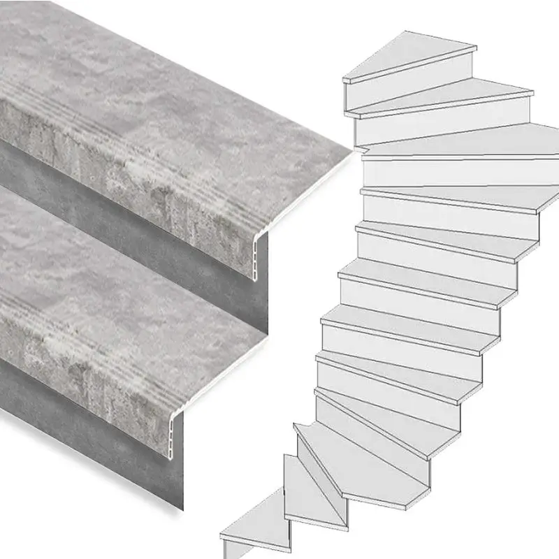 Koop Online Traprenovatie set - 2 kwart draai - 13 treden SPC toplaag Beton grijs incl. stootborden
