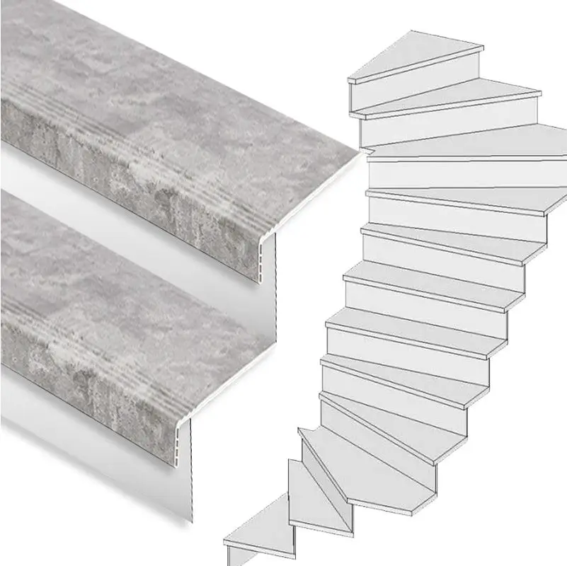 Weekendaanbieding Traprenovatie set - 2 kwart draai - 14 treden SPC toplaag Beton grijs incl. witte stootborden