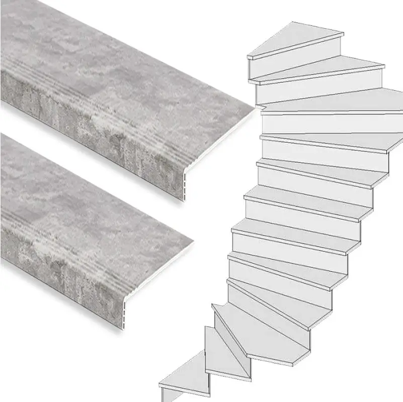 Veilige Betaling Traprenovatie set - 2 kwart draai - 13 treden SPC toplaag Beton grijs