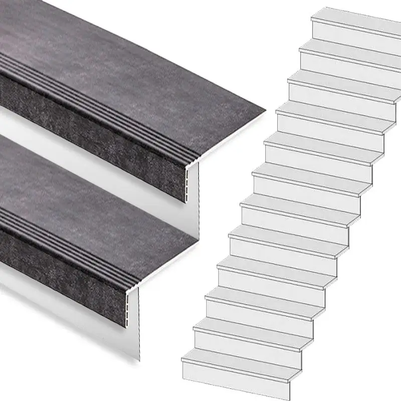 Traprenovatie set - rechte trap - 15 treden SPC toplaag Beton zwart incl. witte stootborden Nieuw
