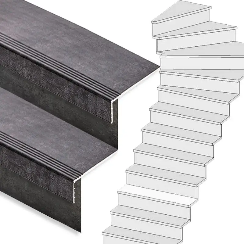 Traprenovatie set - 1 kwart draai - 13 treden SPC toplaag Beton zwart incl. stootborden Gecertificeerd