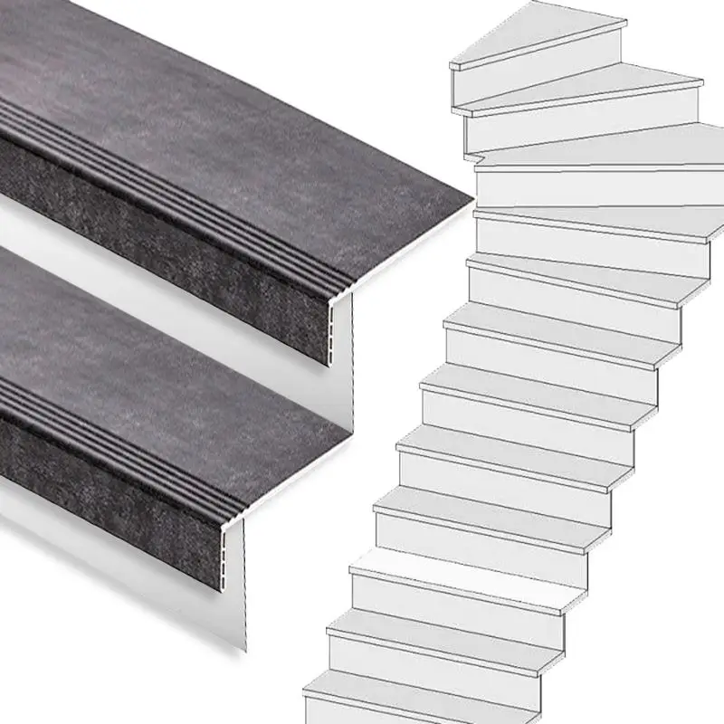 Traprenovatie set - 1 kwart draai - 12 treden SPC toplaag Beton zwart incl. witte stootborden Merkproduct