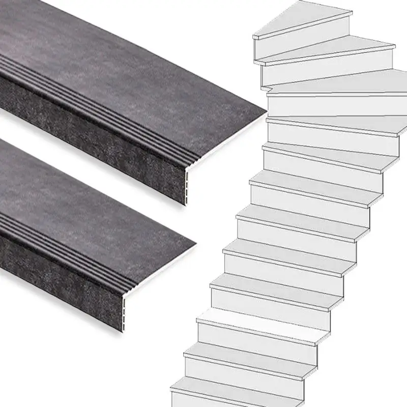 Traprenovatie set - 1 kwart draai - 15 treden SPC toplaag Beton zwart Shop Nu