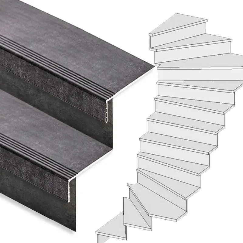 Traprenovatie set - 2 kwart draai - 12 treden SPC toplaag Beton zwart incl. stootborden Laatste Kans