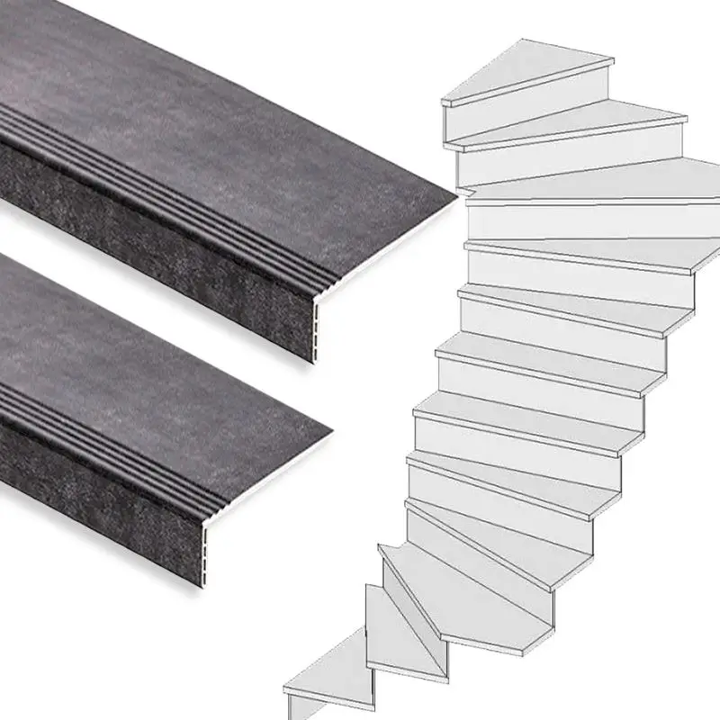 Traprenovatie set - 2 kwart draai - 12 treden SPC toplaag Beton zwart Merkproduct