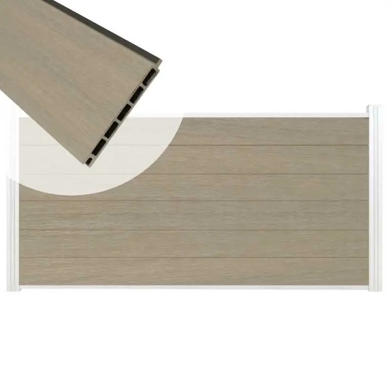 Beperkte Voorraad Schutting composiet co-extrusie Garda vergrijsd bruin met blank alu kader (180 x 90 cm)