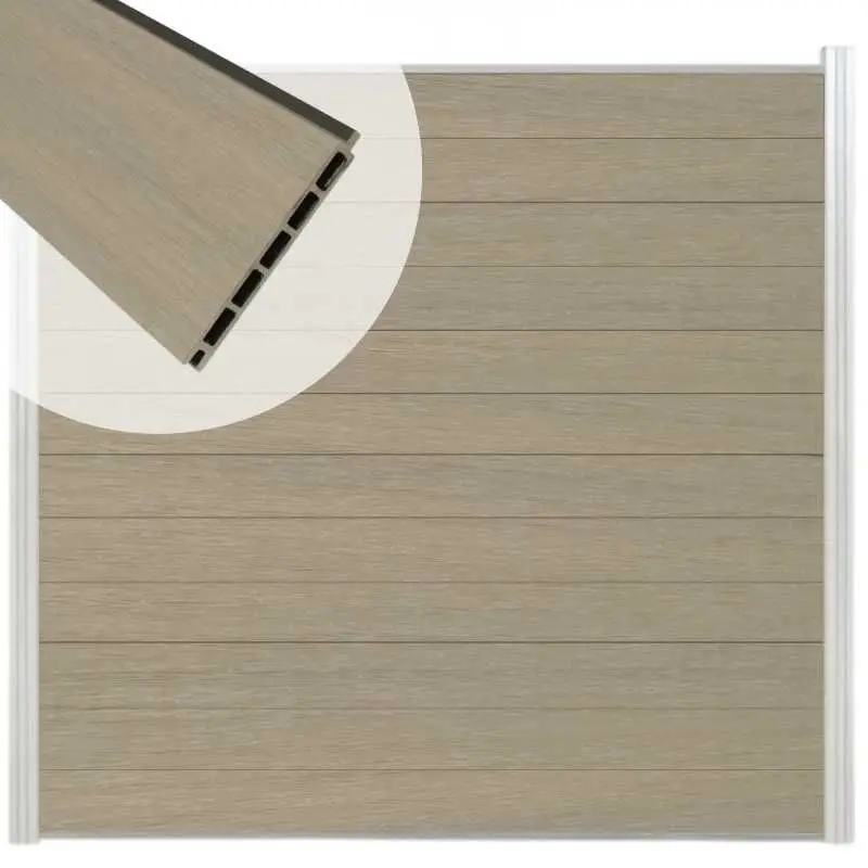 Korting Schutting composiet co-extrusie Garda vergrijsd bruin met blank aluminium kader (180 x 180 cm)