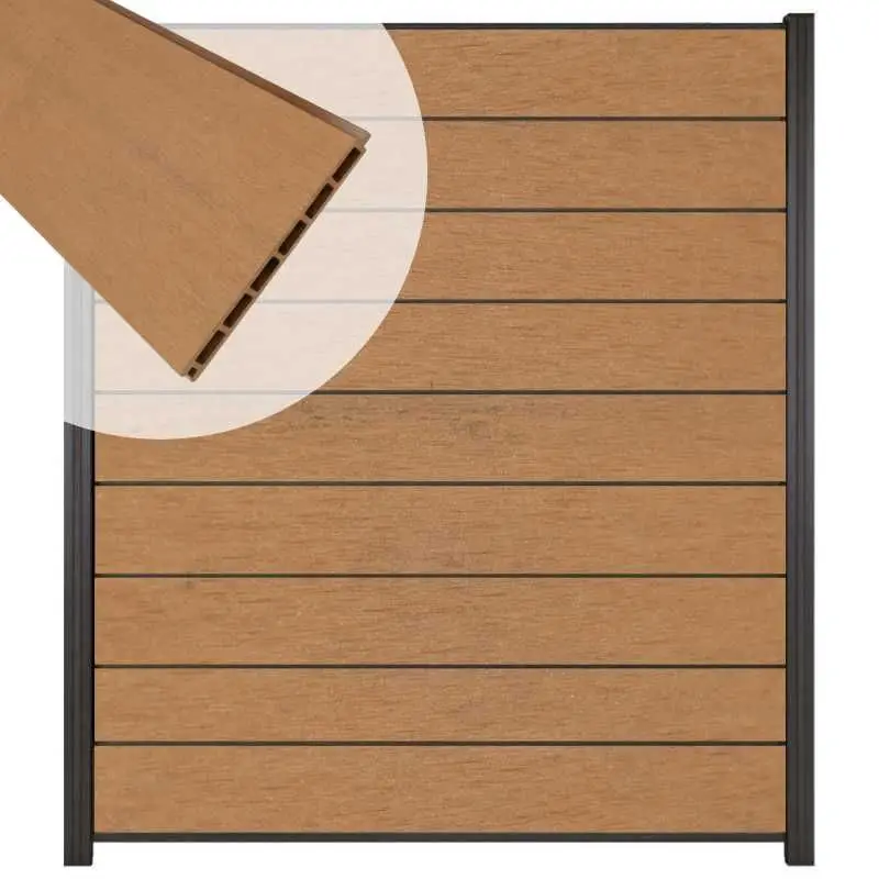 Zelfbouw schutting composiet Modular bruin gevlamd - antraciet alu accessoires (180 x 200 cm) Premium